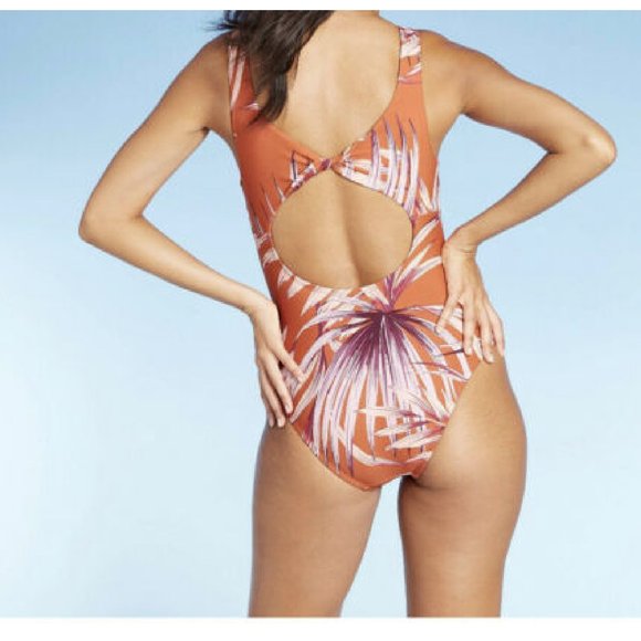 Women's  Twist Back Palm Leaves Swimsuit - Picture 3 of 4